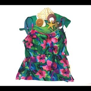 NWT Caribbean Joe Swim Ruffled Floral Print Top🌴